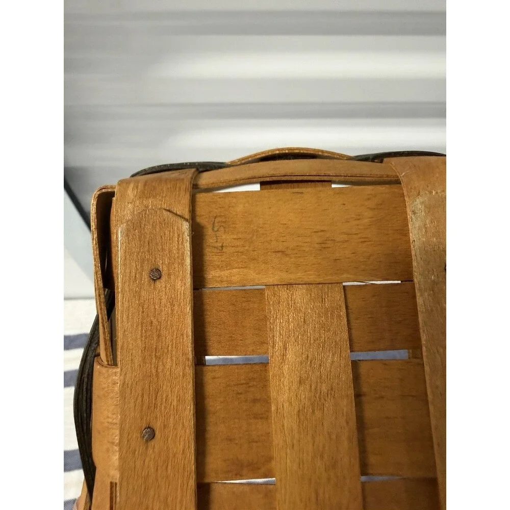 Longaberger Market Basket Black Trim Swing Handle Handwoven USA Farmhouse Decor